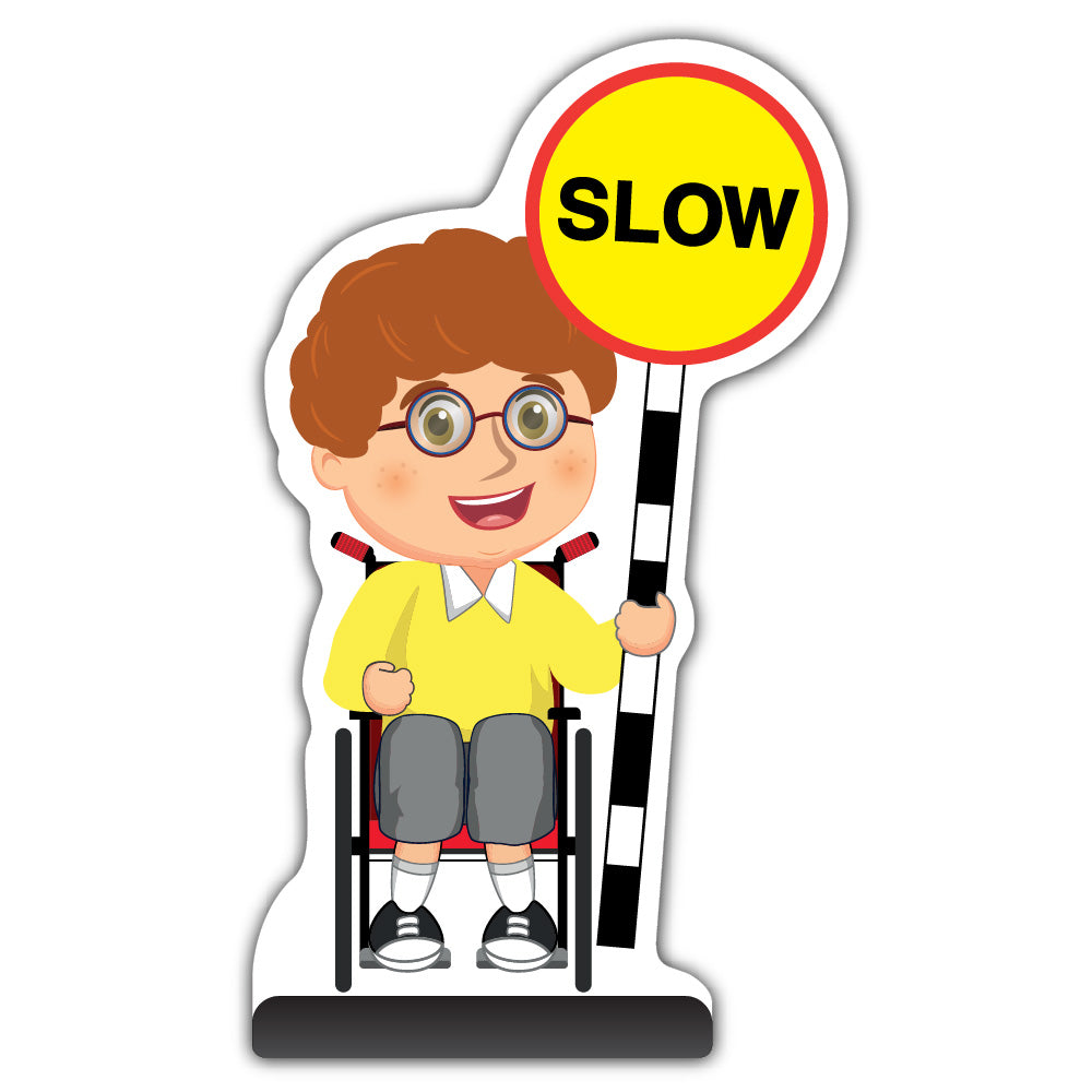 School Kid Cut Out Pavement Sign – Ben – Slow – Yellow Uniform