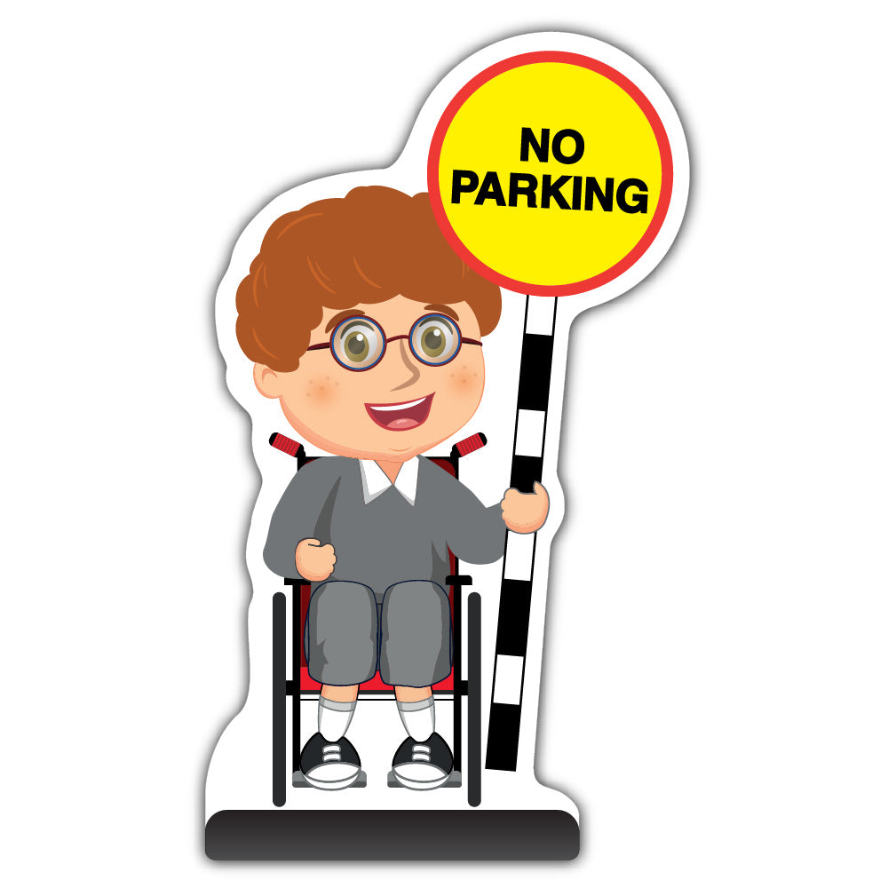 School Kid Cut Out Pavement Sign – Ben – No Parking – Grey Uniform
