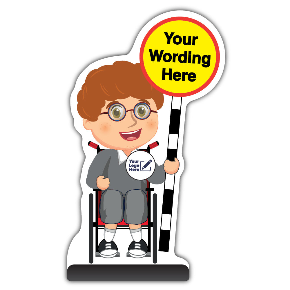 Custom Kid Cut Out Pavement Sign – Ben – Grey Uniform – Add Your Logo
