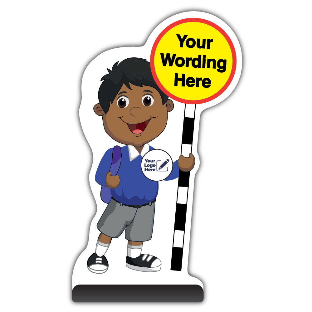 Custom Kid Cut Out Pavement Sign – Kamal – Blue Uniform – Add Your Logo