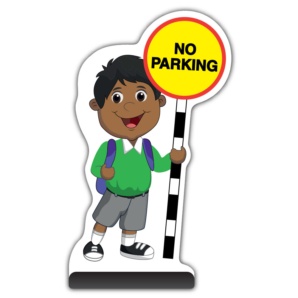 School Kid Cut Out Pavement Sign – Kamal – No Parking – Green Uniform