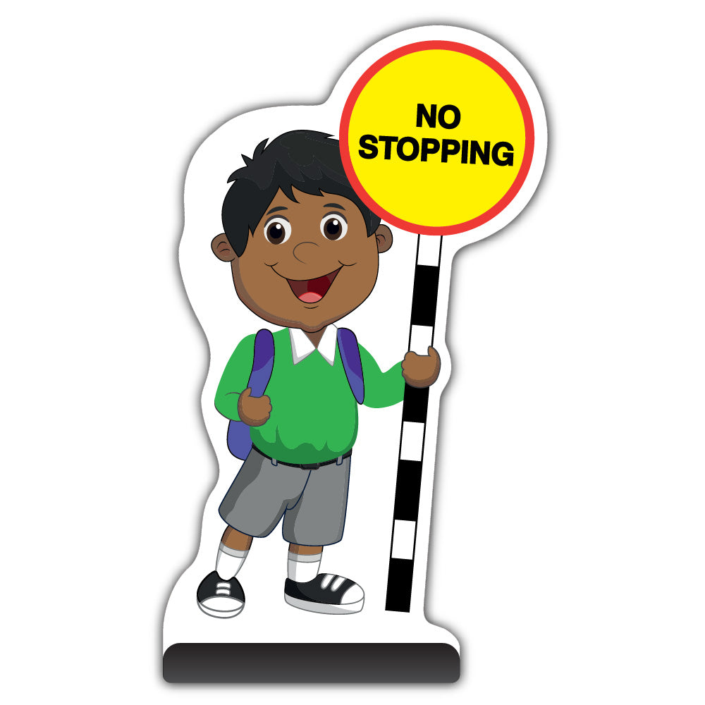 School Kid Cut Out Pavement Sign – Kamal – No Stopping – Green Uniform