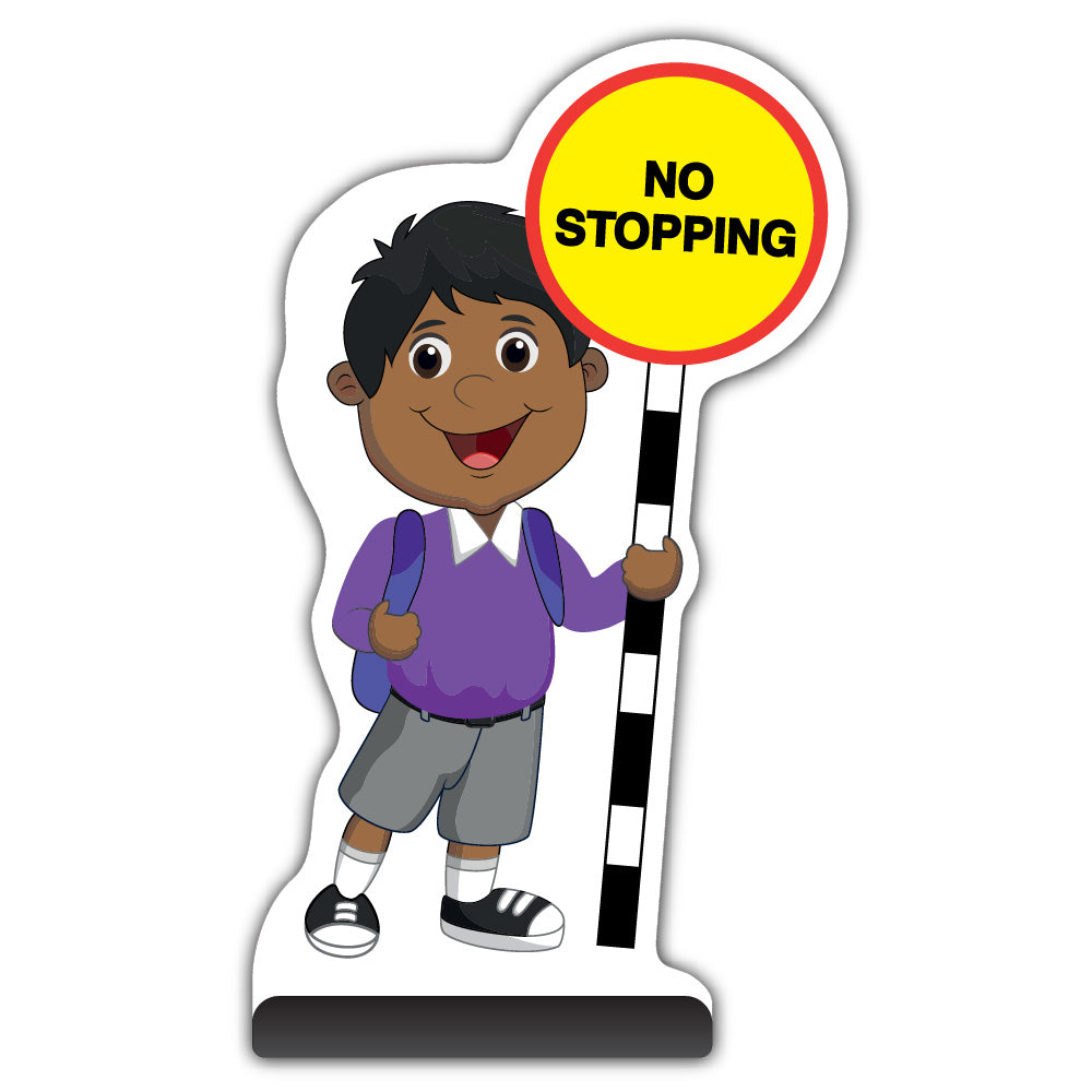 School Kid Cut Out Pavement Sign – Kamal – No Stopping – Purple Uniform