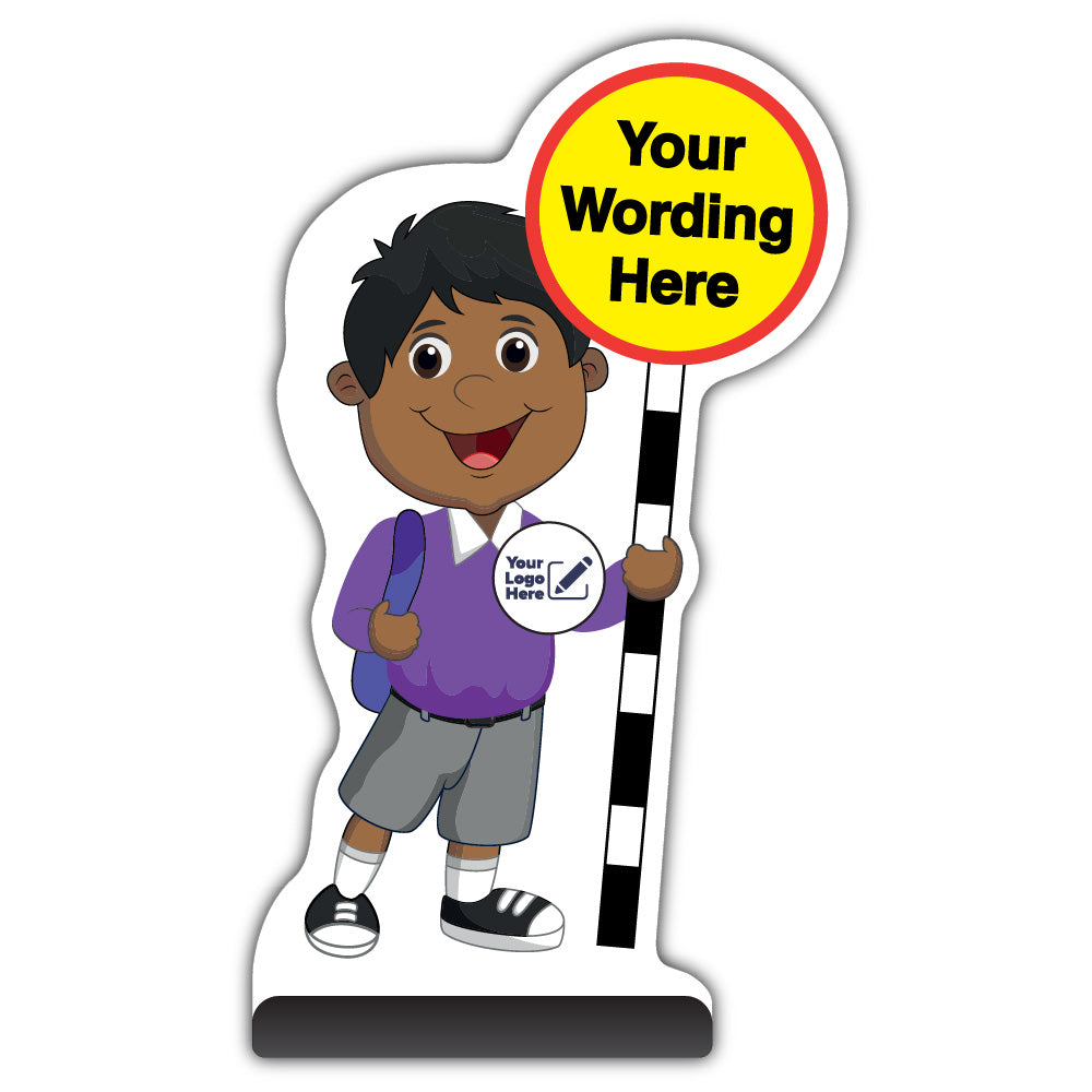 Custom Kid Cut Out Pavement Sign – Kamal – Purple Uniform – Add Your Logo