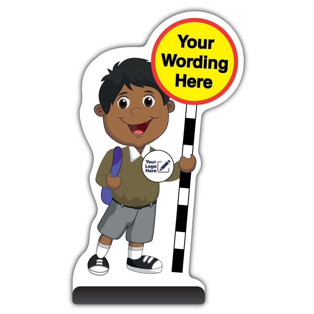 Custom Kid Cut Out Pavement Sign – Kamal – Brown Uniform – Add Your Logo