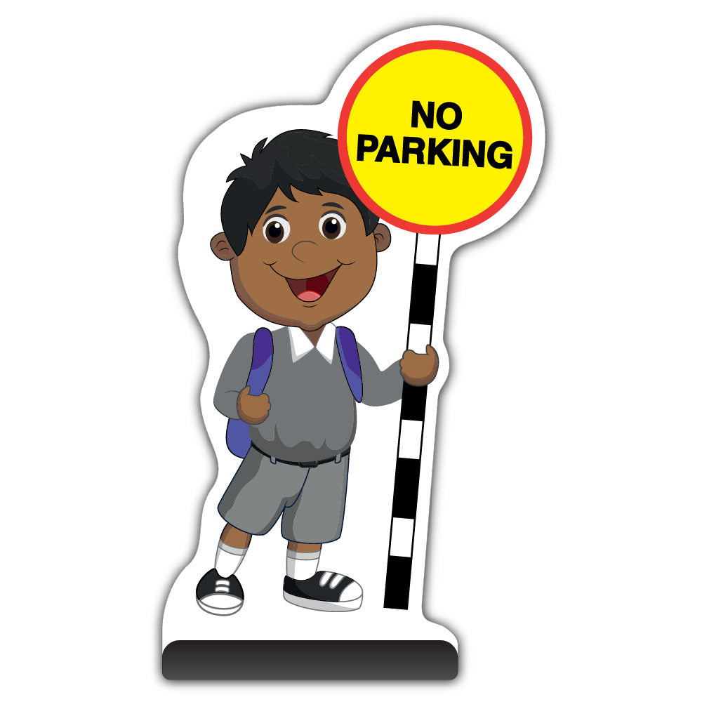 School Kid Cut Out Pavement Sign – Kamal – No Parking – Grey Uniform