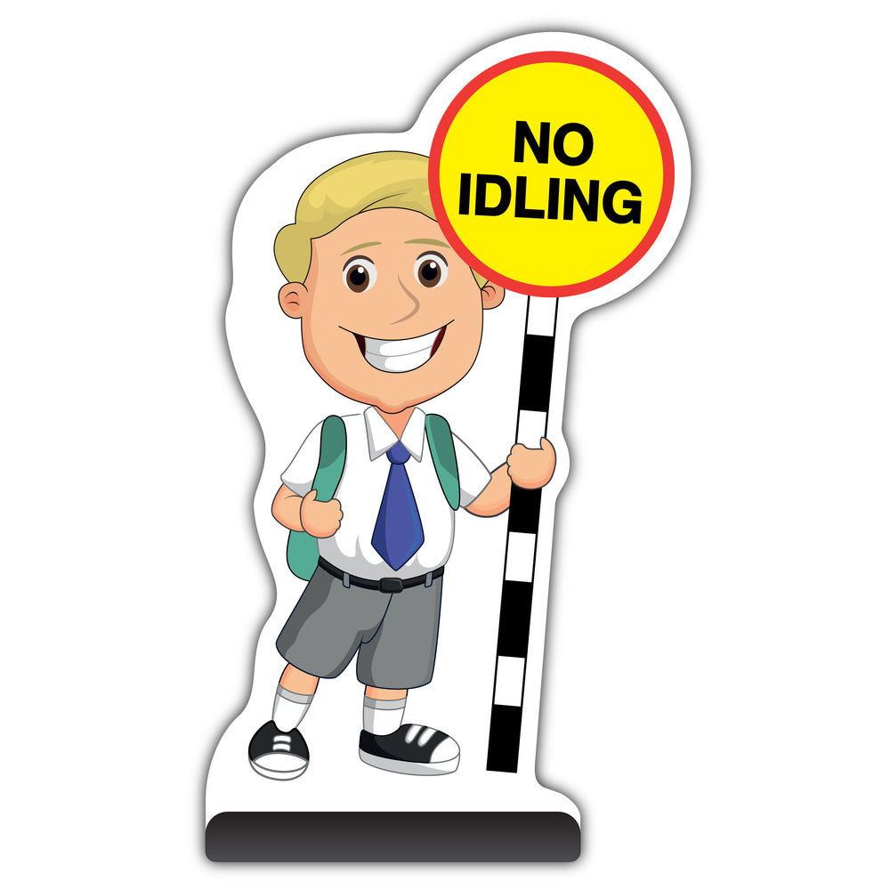 School Kid Cut Out Pavement Sign – Finn – No Idling