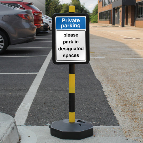 Temporary Signpost – Private Parking Please Park In Designated Spaces