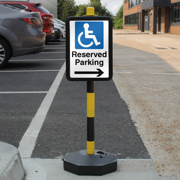 Temporary Signpost – Reserved Parking – Mandatory Disabled – Arrow Right