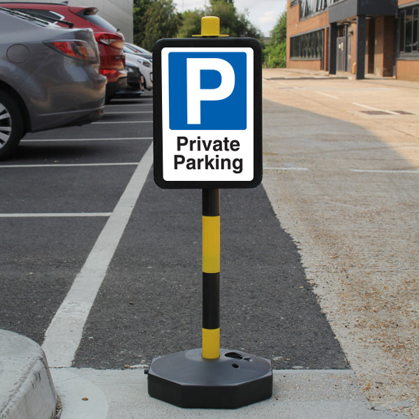Temporary Signpost – Private Parking – Mandatory Blue Parking