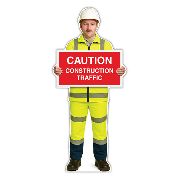 Life-Size Construction Worker Sign – John – Caution Construction Traffic