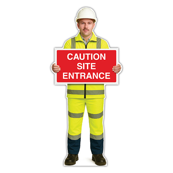 Life-Size Construction Worker Sign – John – Caution Site Entrance