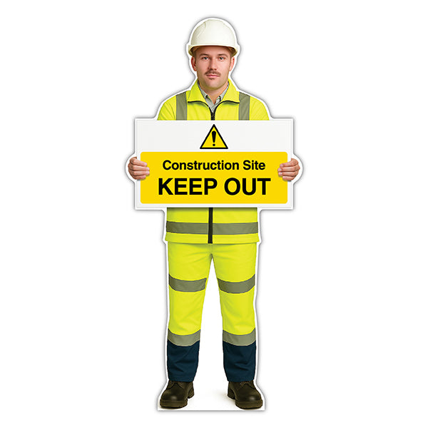 Life-Size Construction Worker Sign – John – Construction Site Keep Out