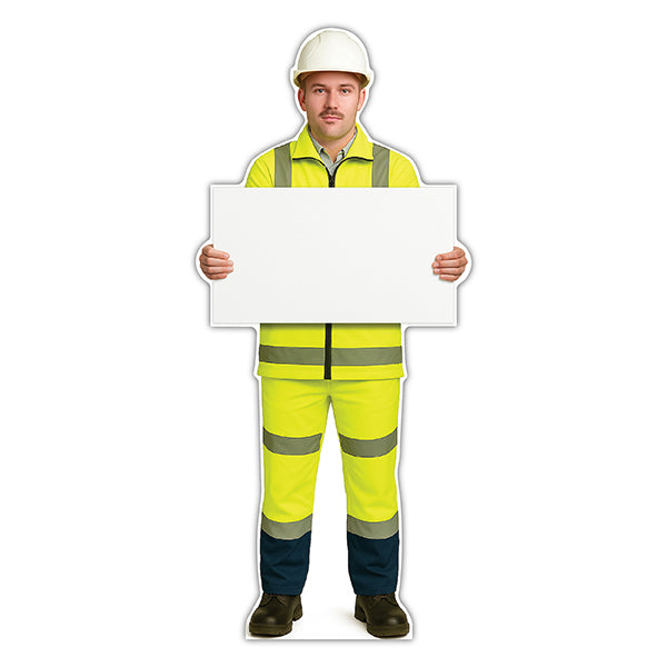 Life-Size Construction Worker Sign – John – Blank Whiteboard