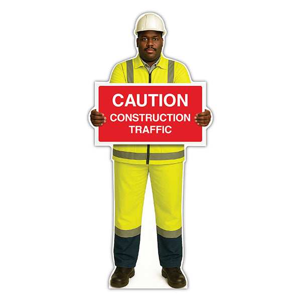 Life-Size Construction Worker Sign – Ahmed – Caution Construction Traffic