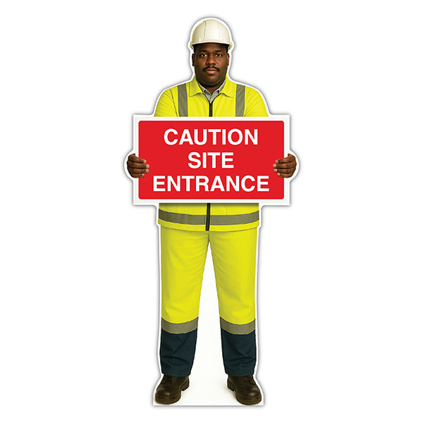 Life-Size Construction Worker Sign – Ahmed – Caution Site Entrance