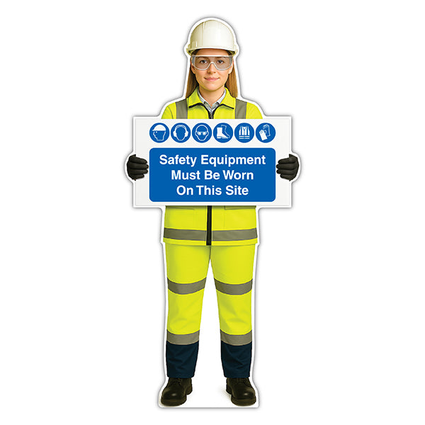 Life-Size Construction Worker Sign – Sofia – Safety Equipment Must Be Worn