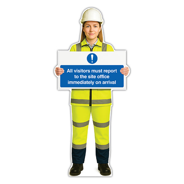 Life-Size Construction Worker Sign – Sofia – Report To Site Office Arrival