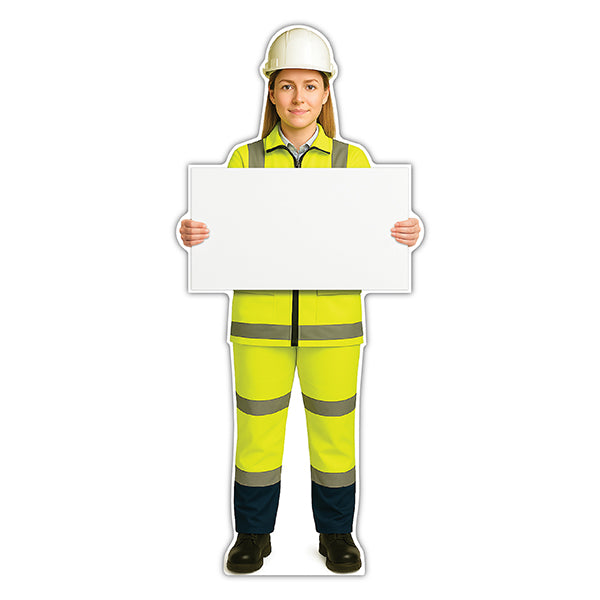 Life-Size Construction Worker Sign – Sofia – Blank Whiteboard