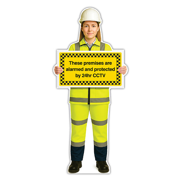 Life-Size Construction Worker Sign – Sofia – Premises Protected By CCTV