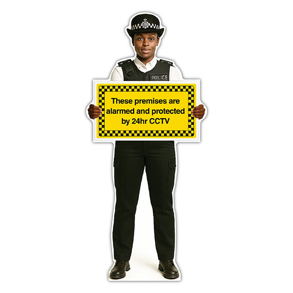 Life-Size Police Officer Sign – Maya – Premises Protected By CCTV