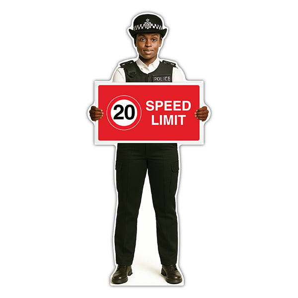 Life-Size Police Officer Sign – Maya – 20 MPH Speed Limit