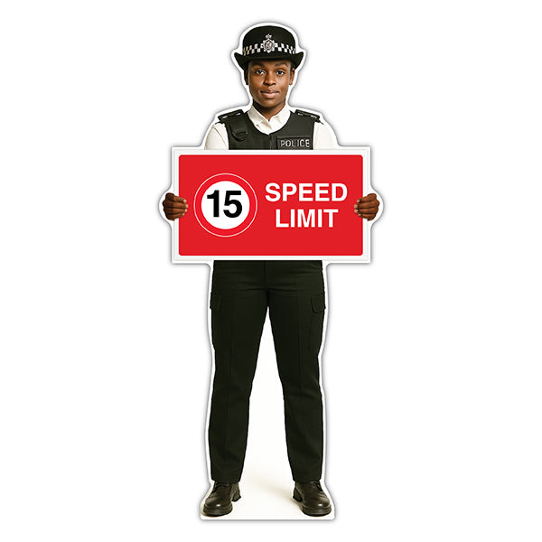 Life-Size Police Officer Sign – Maya – 15 MPH Speed Limit
