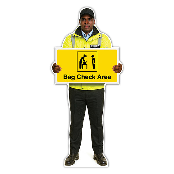 Life-Size Security Guard Sign – James – Bag Check Area