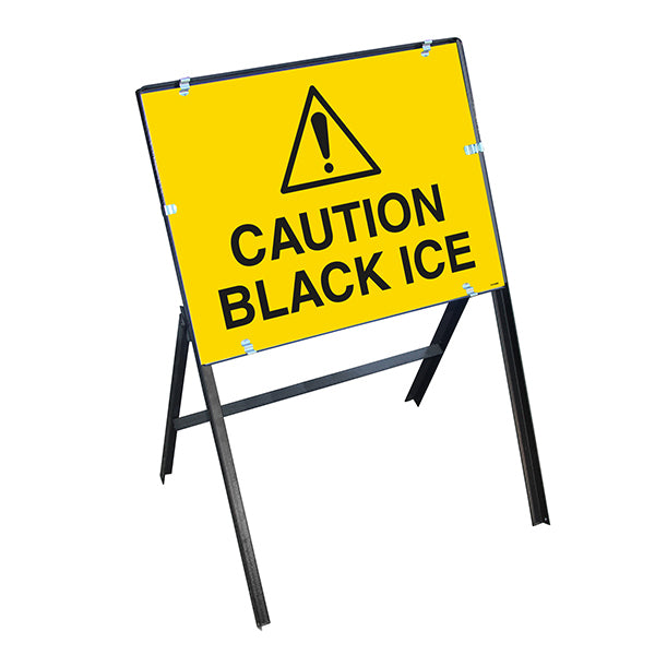 Caution Black Ice with Stanchion Frame