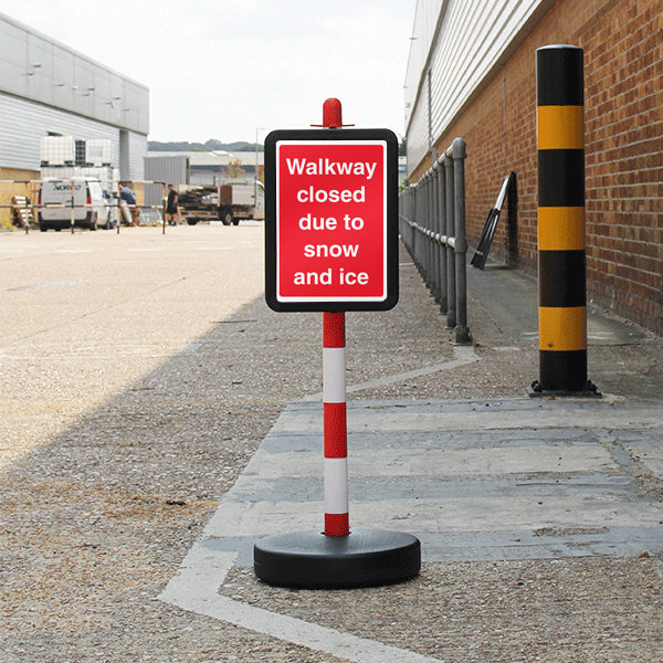 Temporary Signpost – Walkway Closed Due To Snow And Ice