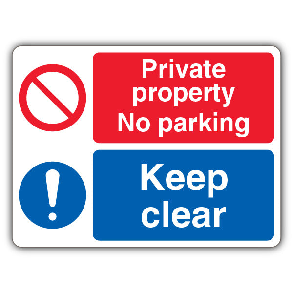 Private Property Keep Clear – Prohibitory Circle/Mandatory Exclamation – Landscape