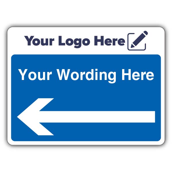 Blue Custom Text Arrow Left Large Landscape – Add Your Logo