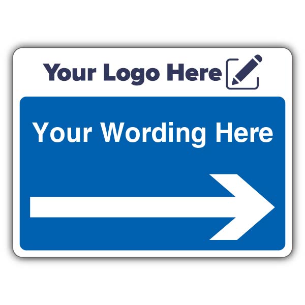 Blue Custom Text Arrow Right Large Landscape – Add Your Logo