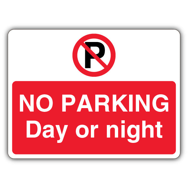 No Parking Day Or Night – Prohibition Symbol With ‘P’ – Landscape