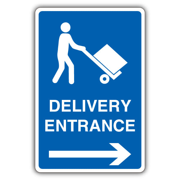 Delivery Entrance – Mandatory Loading Vehicle – Blue Arrow Right