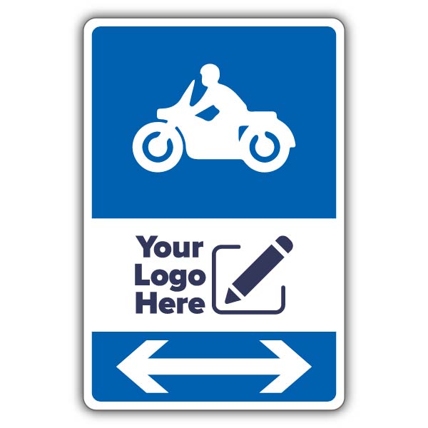 Motorbike Parking Icon Blue Arrow Left/Right – Add Your Logo