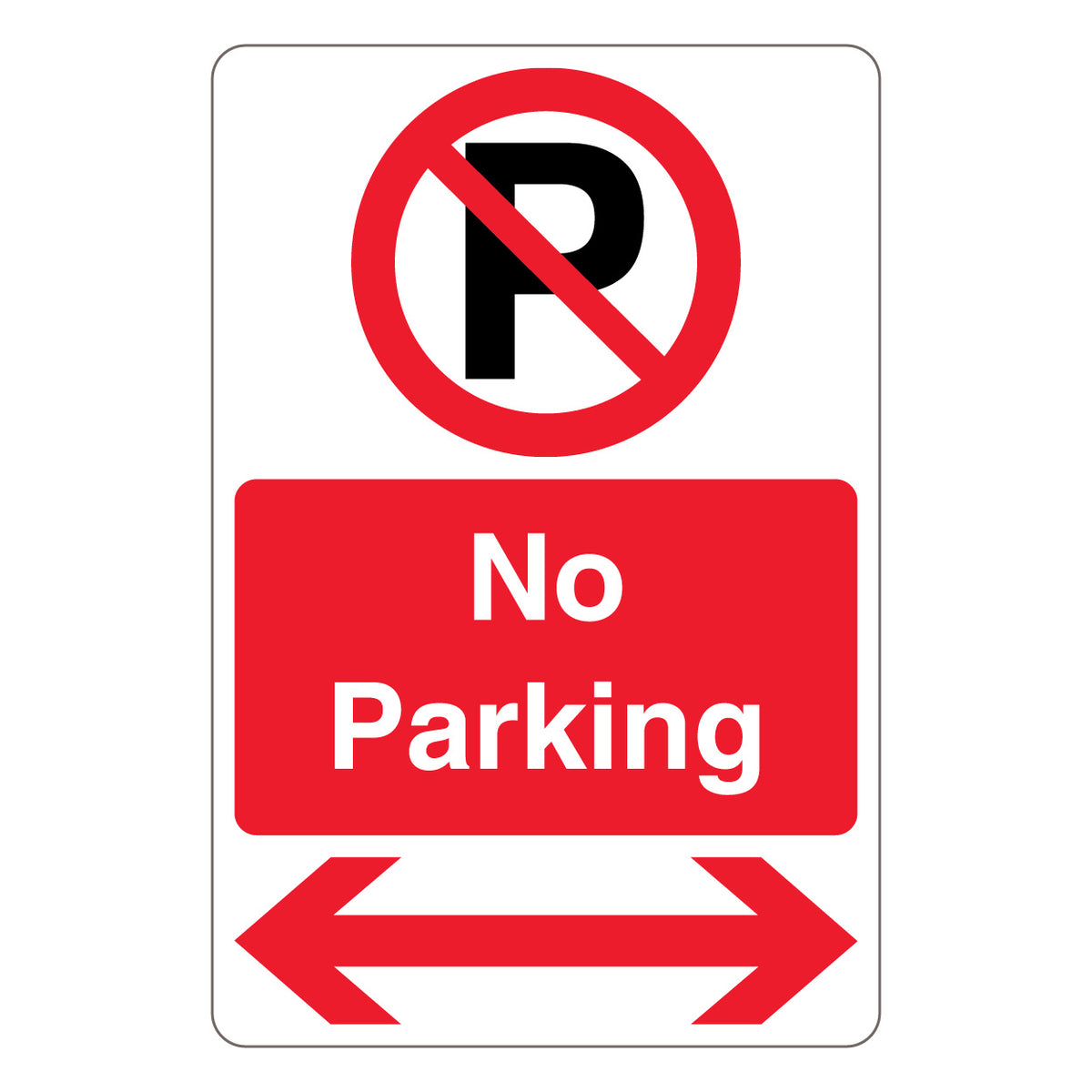 No Parking – Prohibition Symbol With ‘P’ – Red Arrow Left/Right