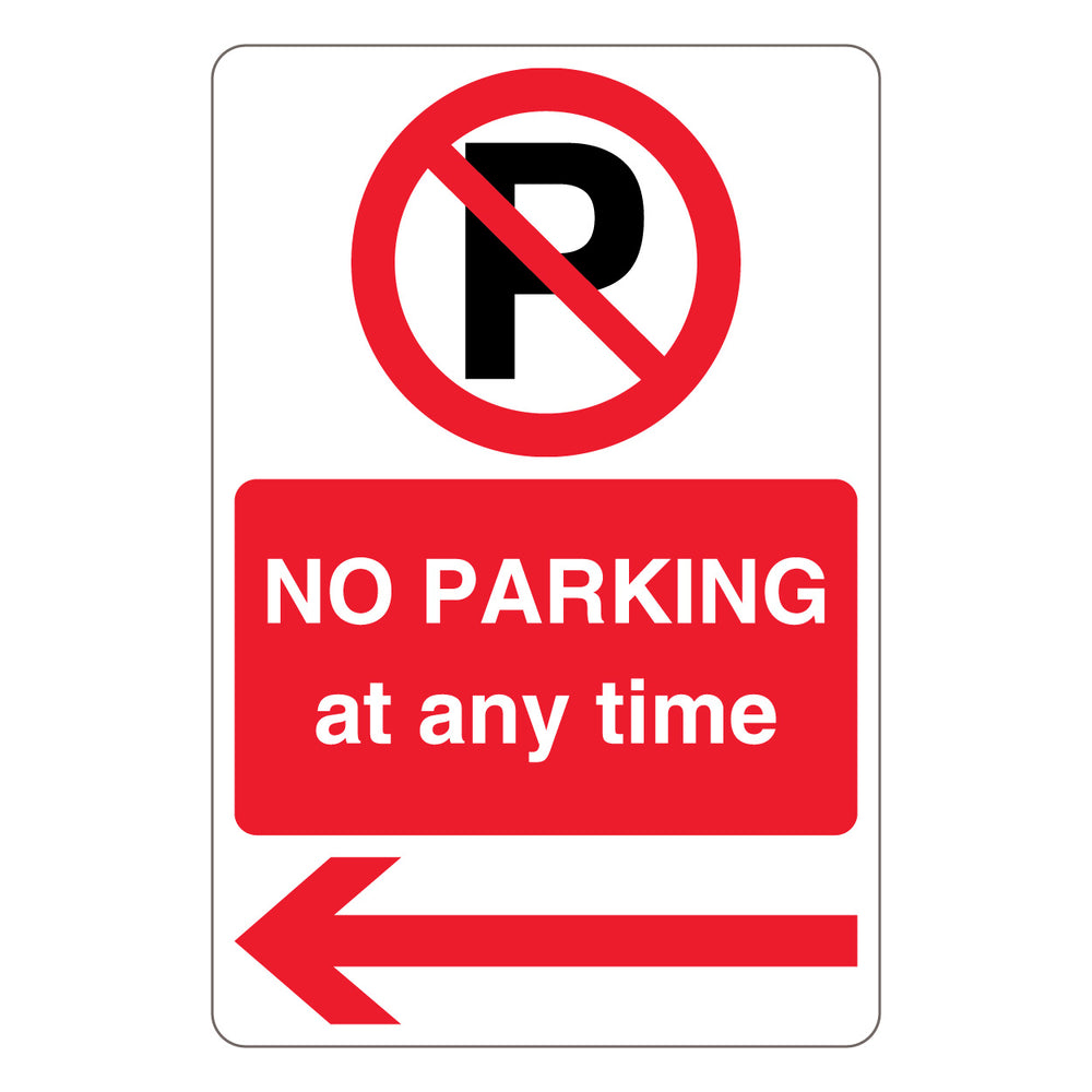 No Parking At Any Time – Prohibition 'P' – Red Arrow Left