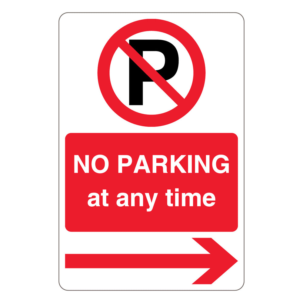 No Parking At Any Time – Prohibition 'P' – Red Arrow Right