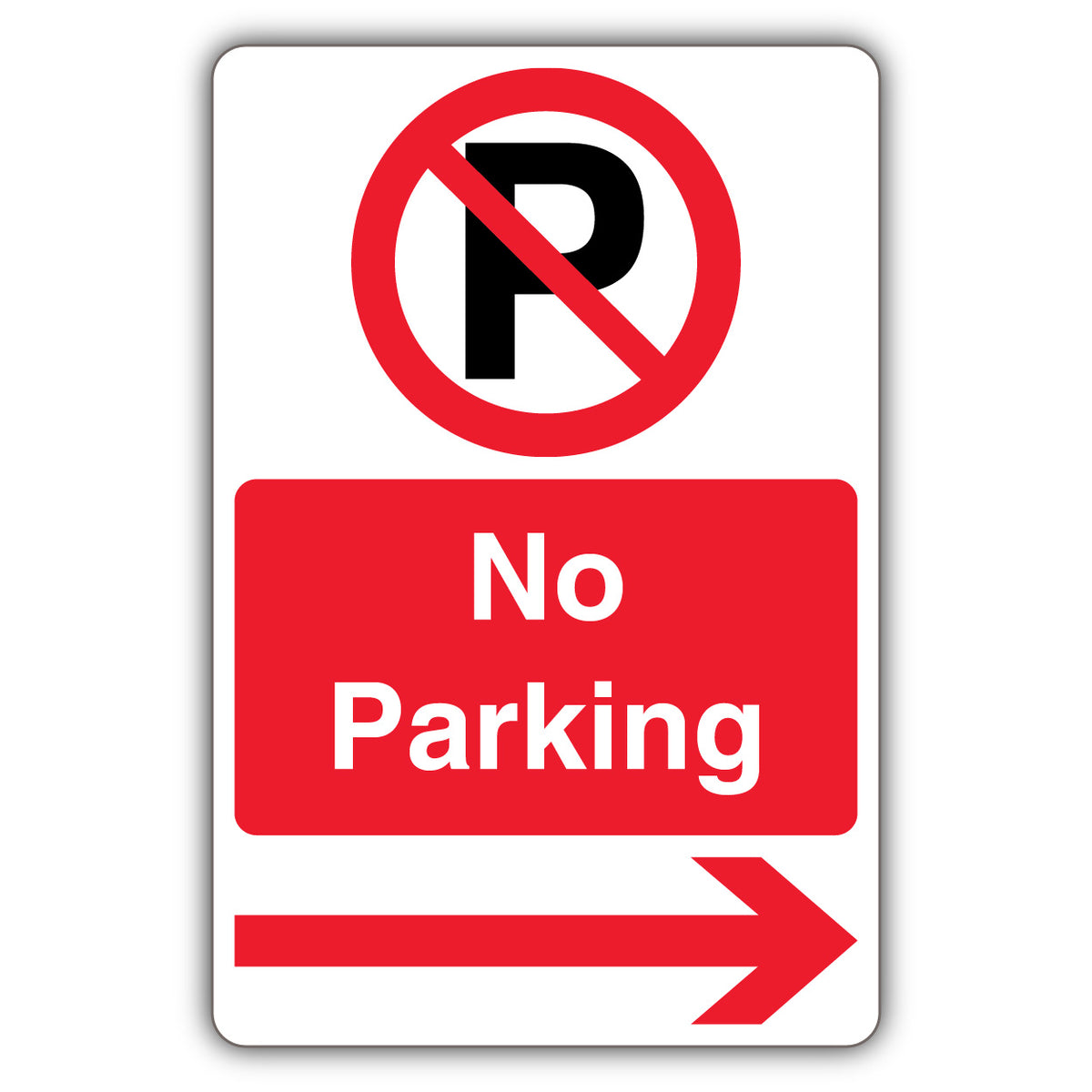 No Parking – Prohibition Symbol With ‘P’ – Red Arrow Right