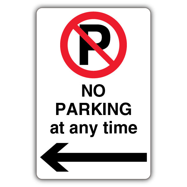 No Parking At Any Time – Prohibition 'P' – Black Arrow Left