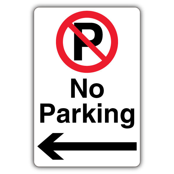 No Parking – Prohibition Symbol With ‘P’ – Black Arrow Left