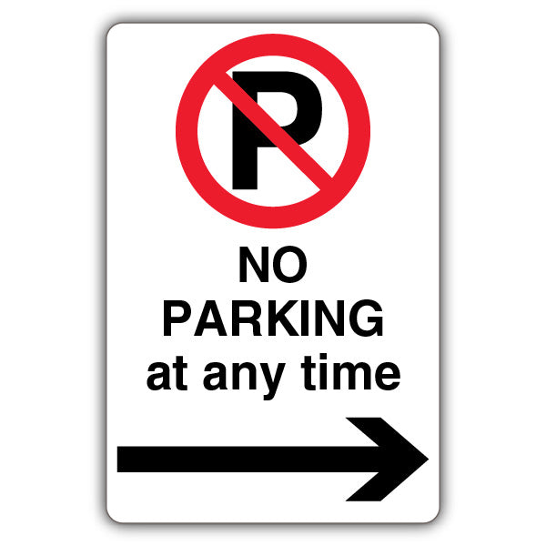 No Parking At Any Time – Prohibition 'P' – Black Arrow Right