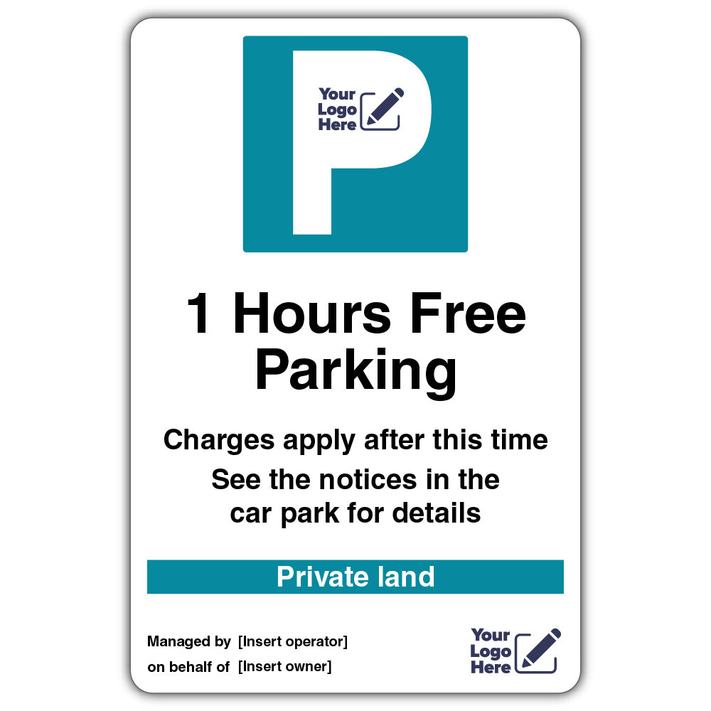 1 Hour Free Parking Charges Apply – Portrait Bold