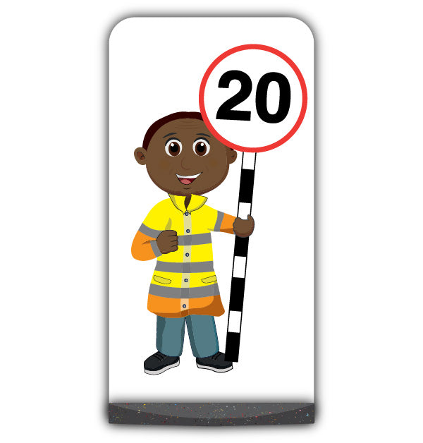 Lollipop Person Flat Panel Pavement Sign – Omari – 20 mph