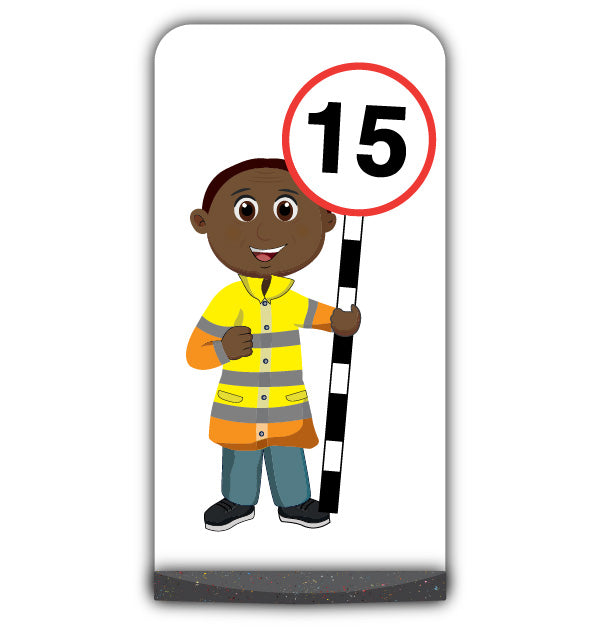 Lollipop Person Flat Panel Pavement Sign – Omari – 15 mph