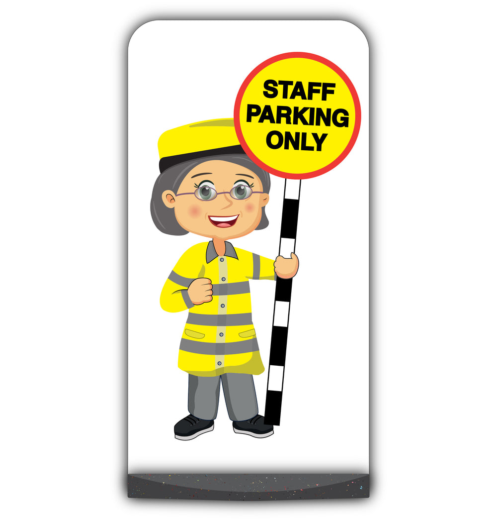 Lollipop Person Flat Panel Pavement Sign – Lisa – Staff Parking Only