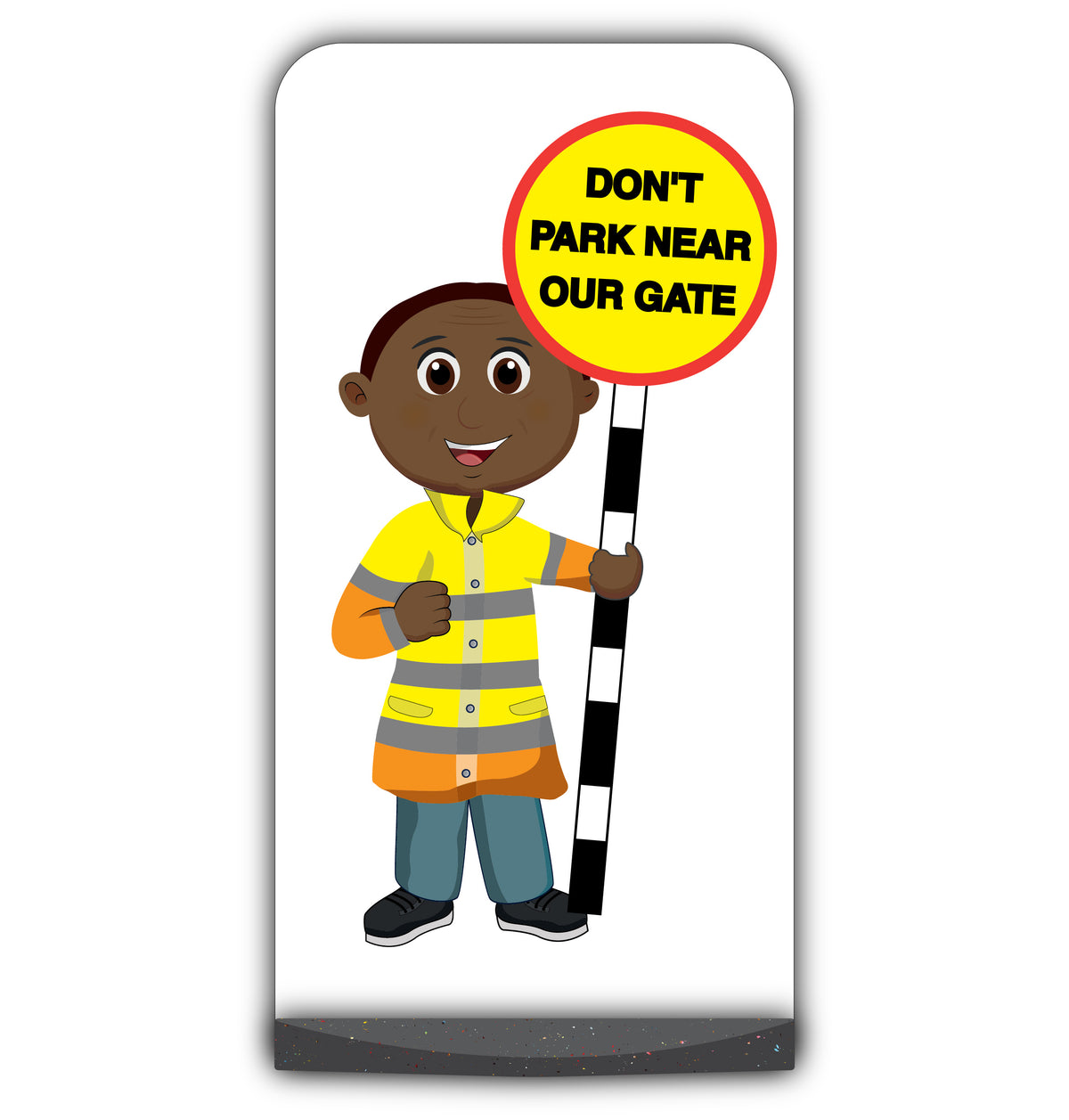 Lollipop Person Flat Panel Pavement Sign – Omari – Don't Park Near Our Gate