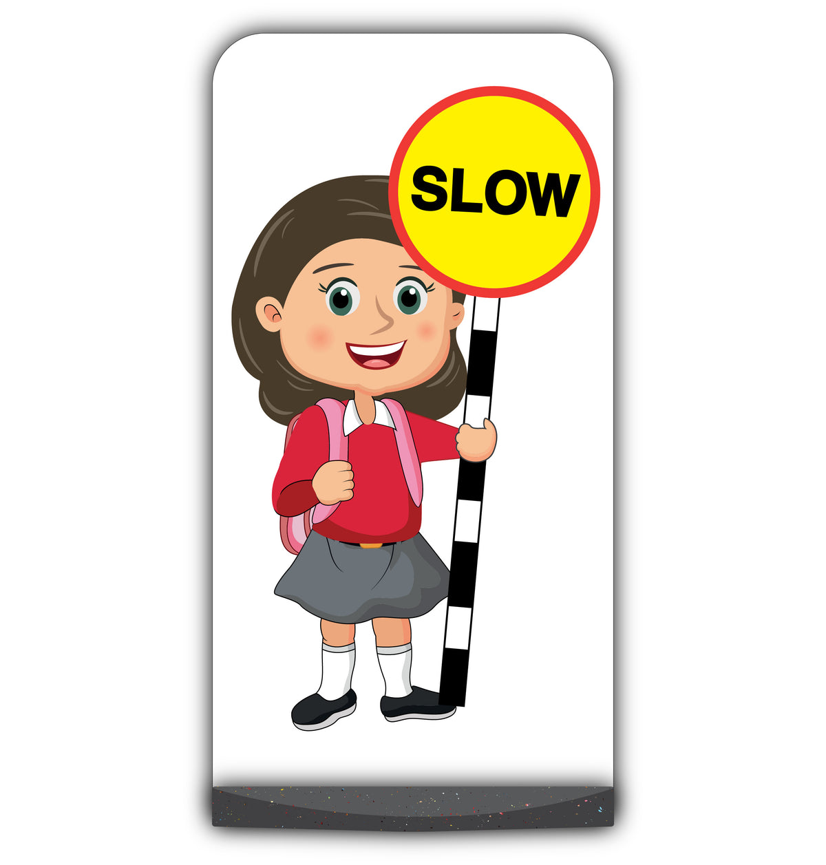 School Kid Flat Panel Pavement Sign – Mollie – Slow – Red Uniform