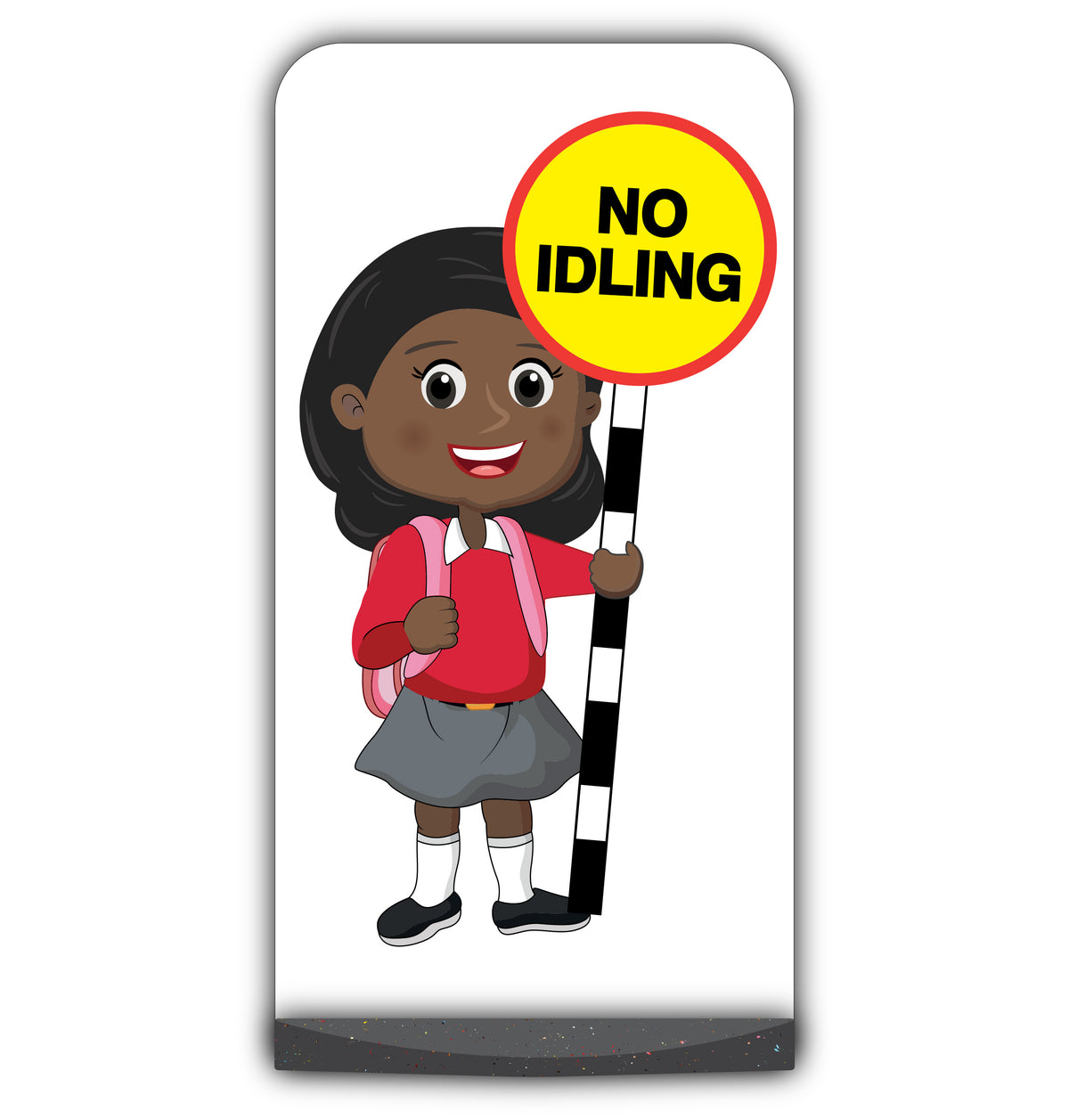 School Kid Flat Panel Pavement Sign – Naomi – No Idling – Red Uniform